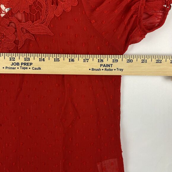 Women’s Sheer Red Lace Short Sleeve Blouse Size M - Picture 10 of 12